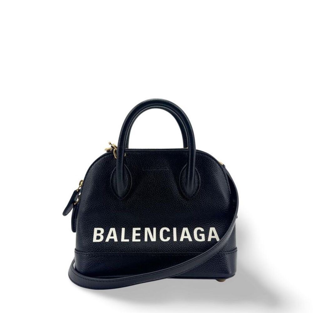 Balenciaga Logo Ville Leather Black Leather Handbag